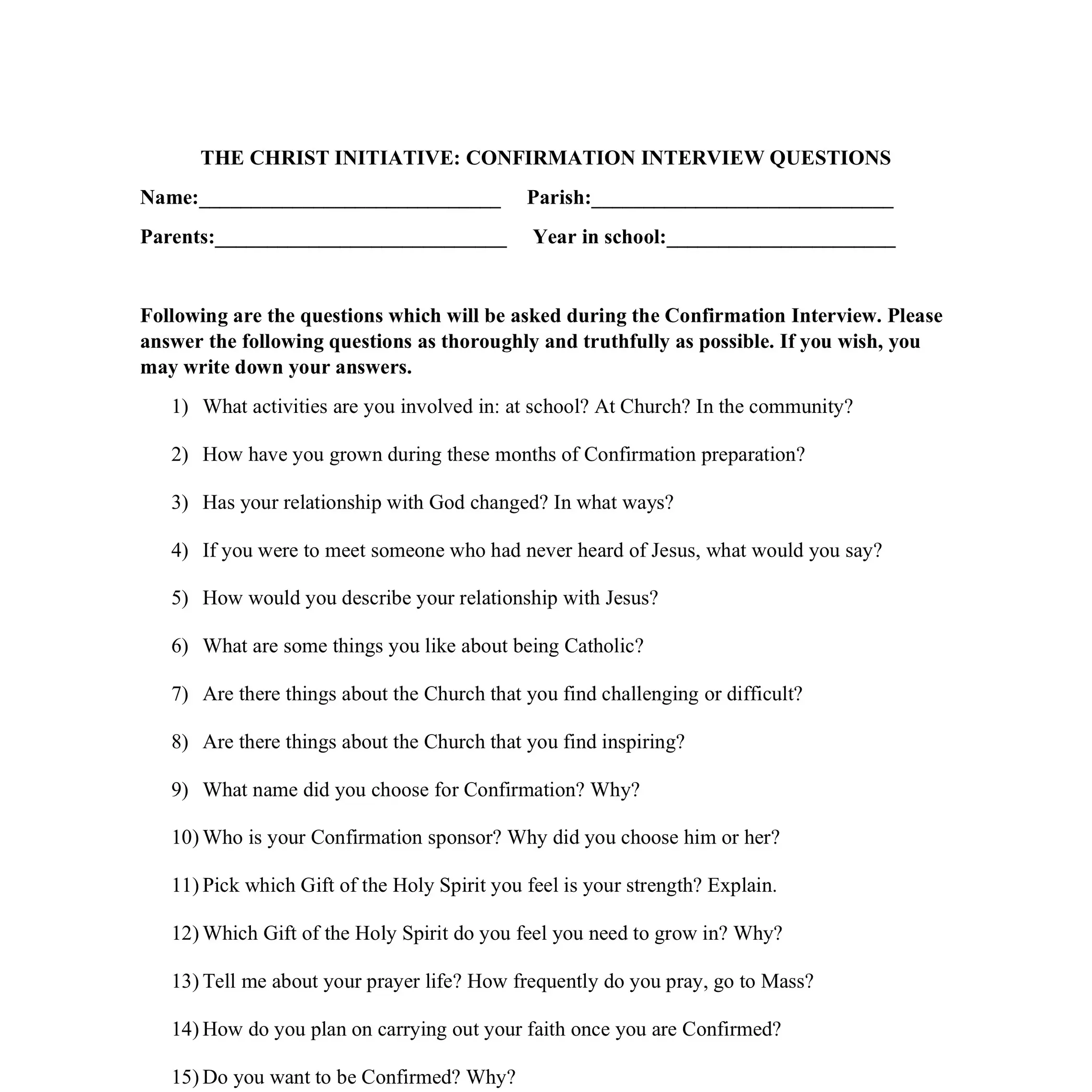 Confirmation Interview Qs 5