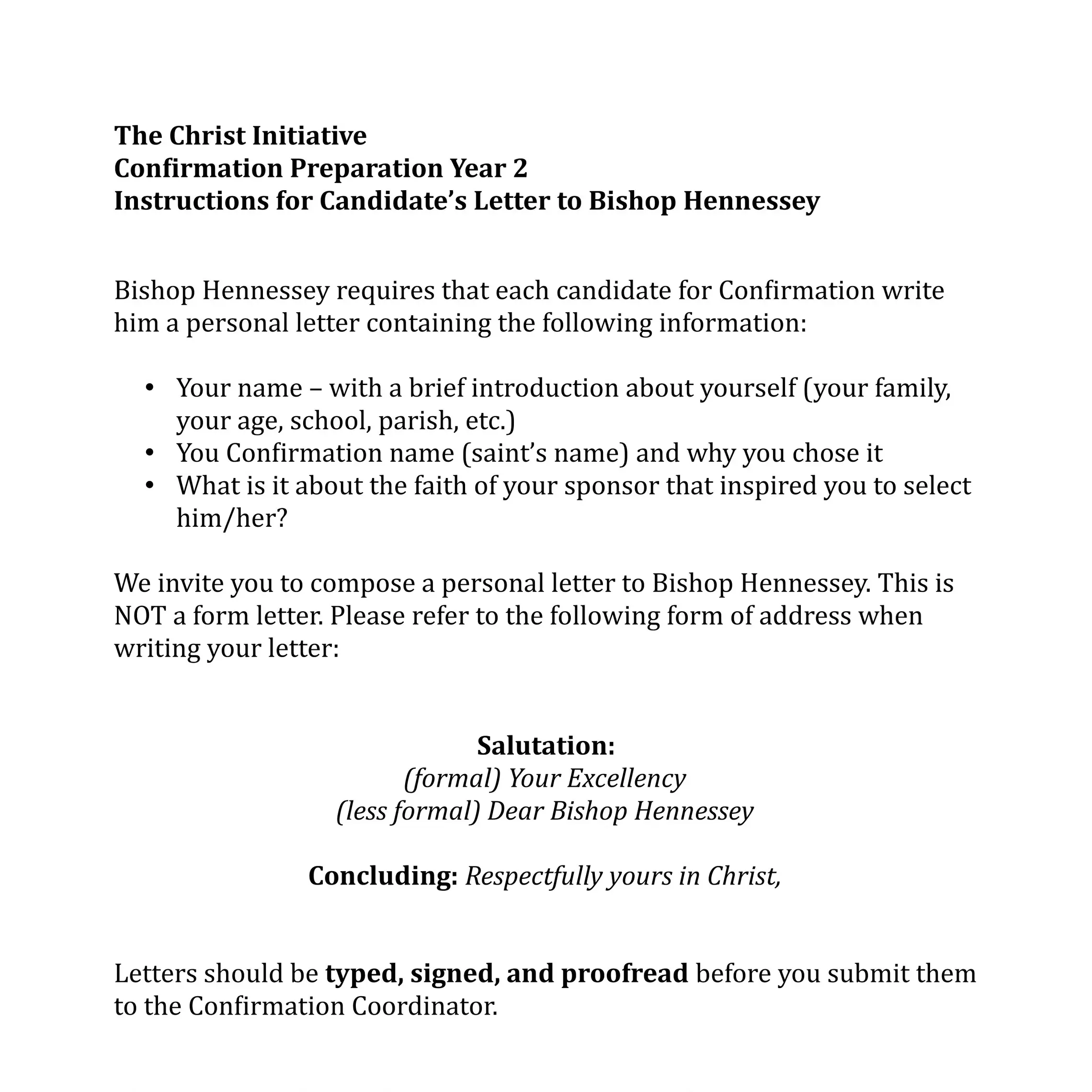 Confirmation Letter To Bishop Year 2