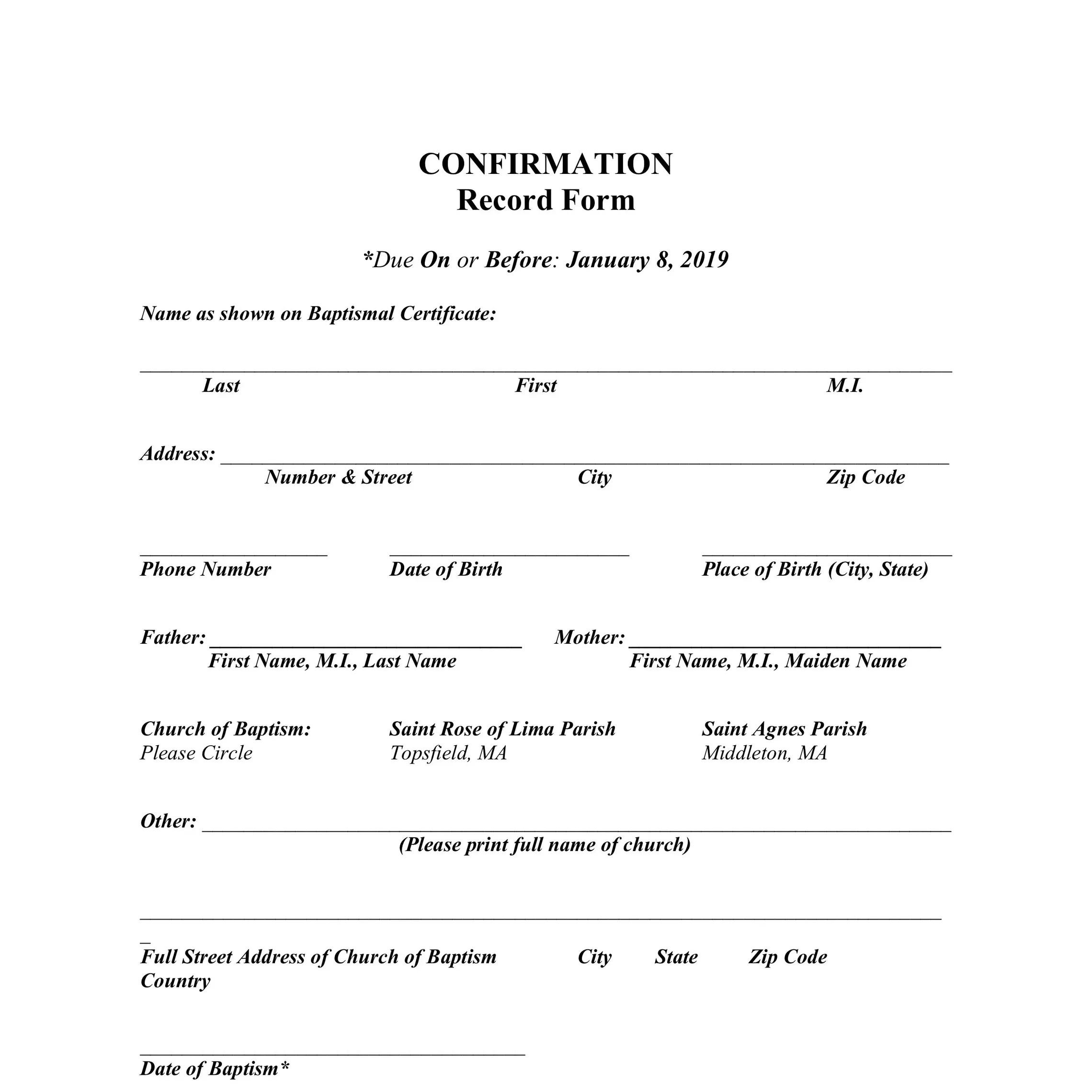 Confirmation Record Form 1