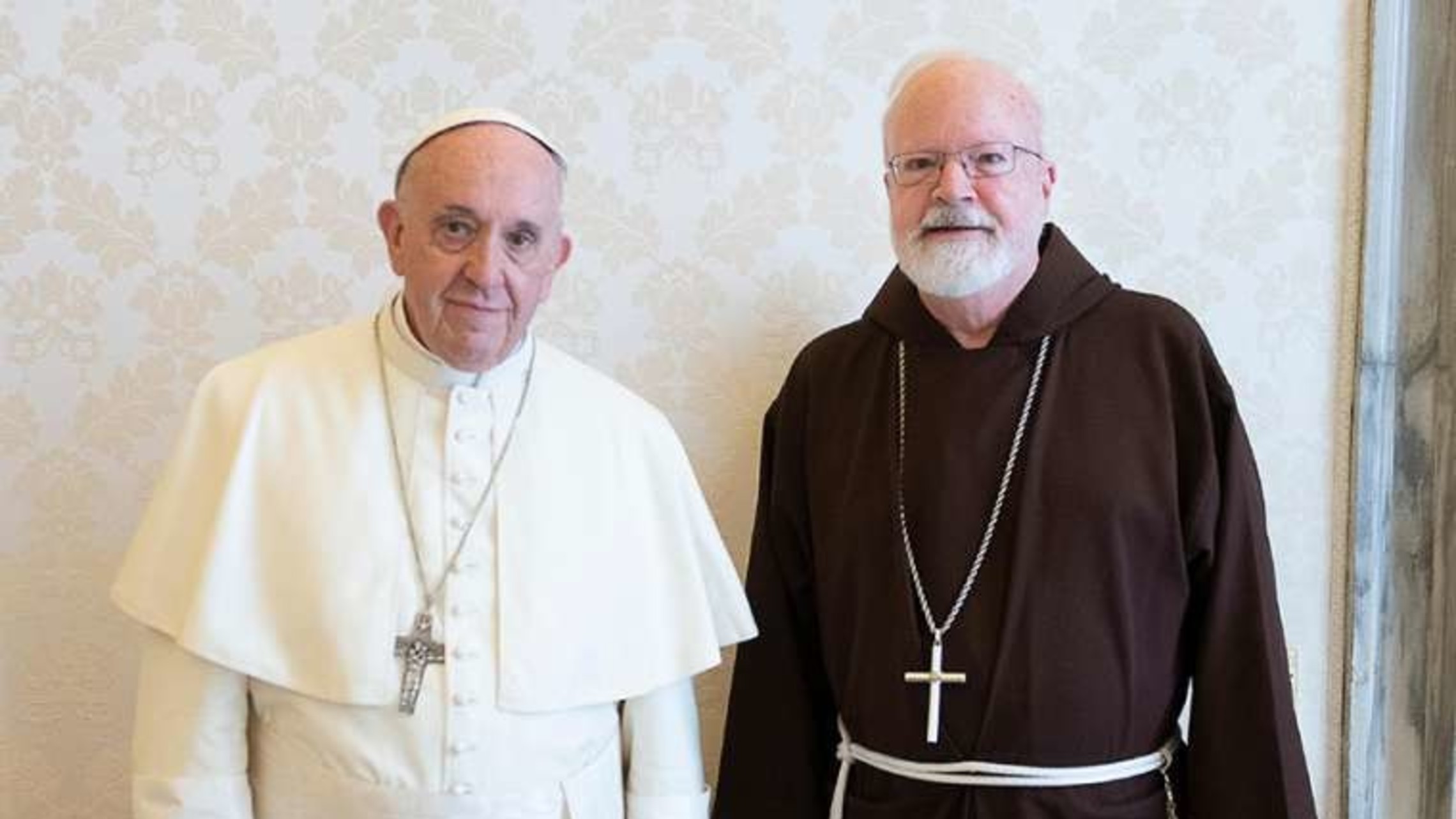 Pope Francis With Cardinal Sean Patrick Omalley Ofm Cap In Vatican City On April 19 2018 Credit Vatican Media Cna